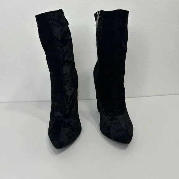 Cape Robbin Velvet Mid Calf Booties Block Heel Boots Black Womens 7 - Picture 2 of 9